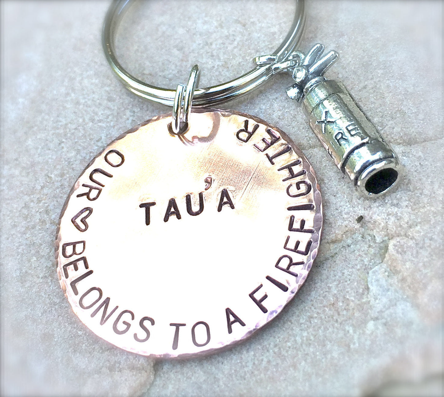 Firefighter Keychain, Our Heart Belongs To A Firefighter, Personalized Firefighter Gift, Firefighter Gift, natashaaloha - Natashaaloha, jewelry, bracelets, necklace, keychains, fishing lures, gifts for men, charms, personalized, 