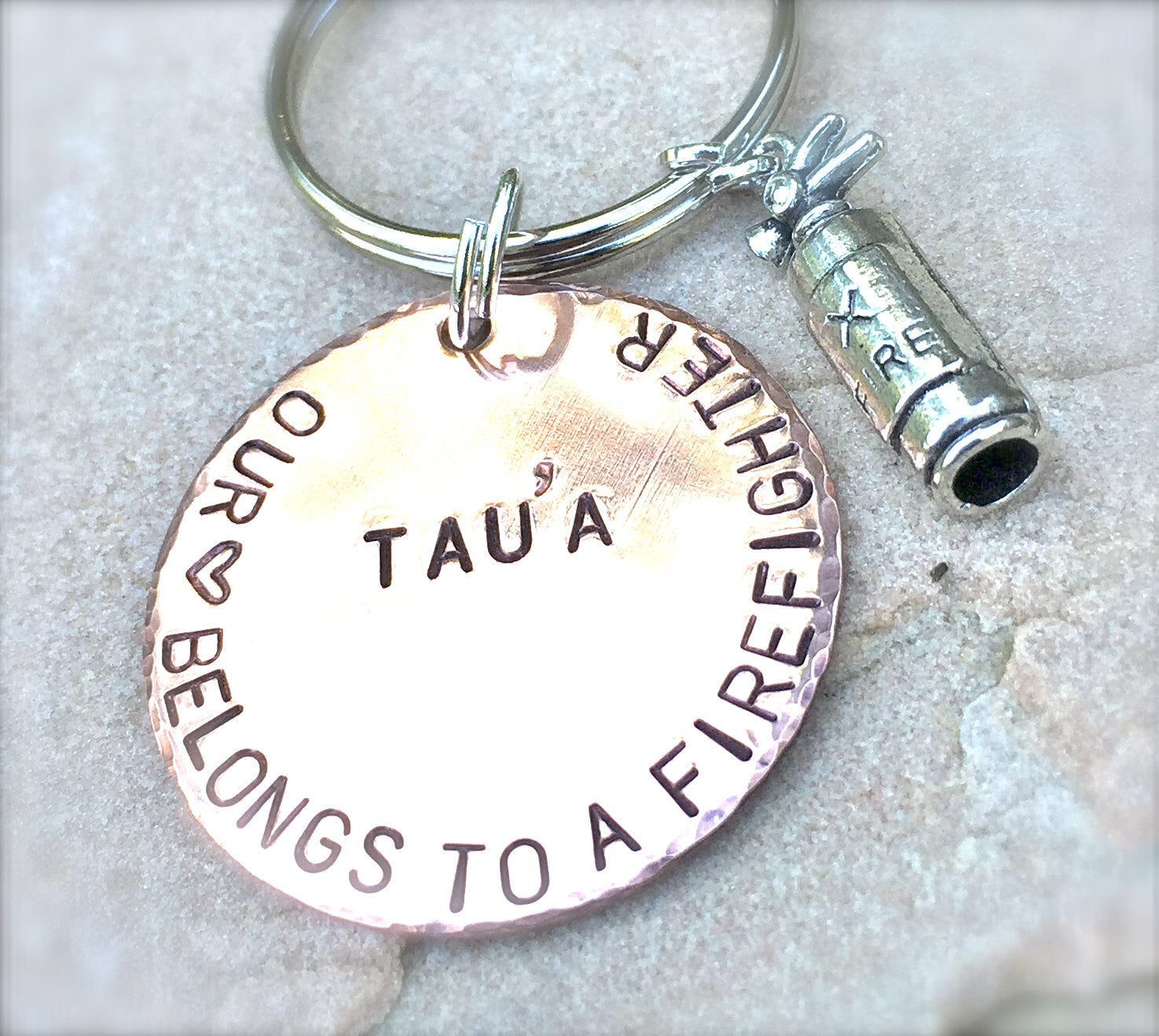 Firefighter Keychain, Our Heart Belongs To A Firefighter, Personalized Firefighter Gift, Firefighter Gift, natashaaloha - Natashaaloha, jewelry, bracelets, necklace, keychains, fishing lures, gifts for men, charms, personalized, 