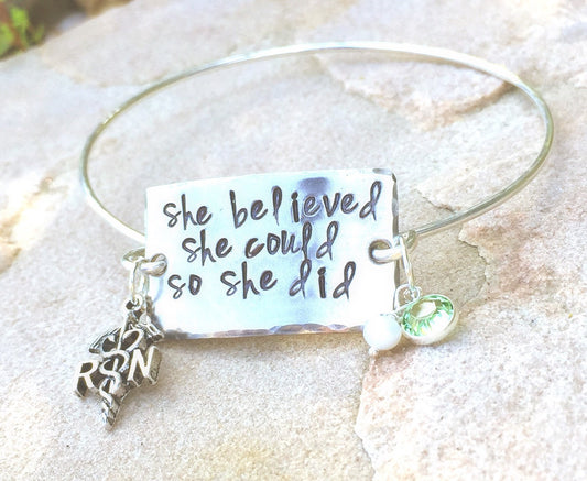 She Believed She Could So She Did, Bangle, Personalized Bangles, Graduation Gifts, RN Gifts, Graduation For Her, natashaaloha - Natashaaloha, jewelry, bracelets, necklace, keychains, fishing lures, gifts for men, charms, personalized,