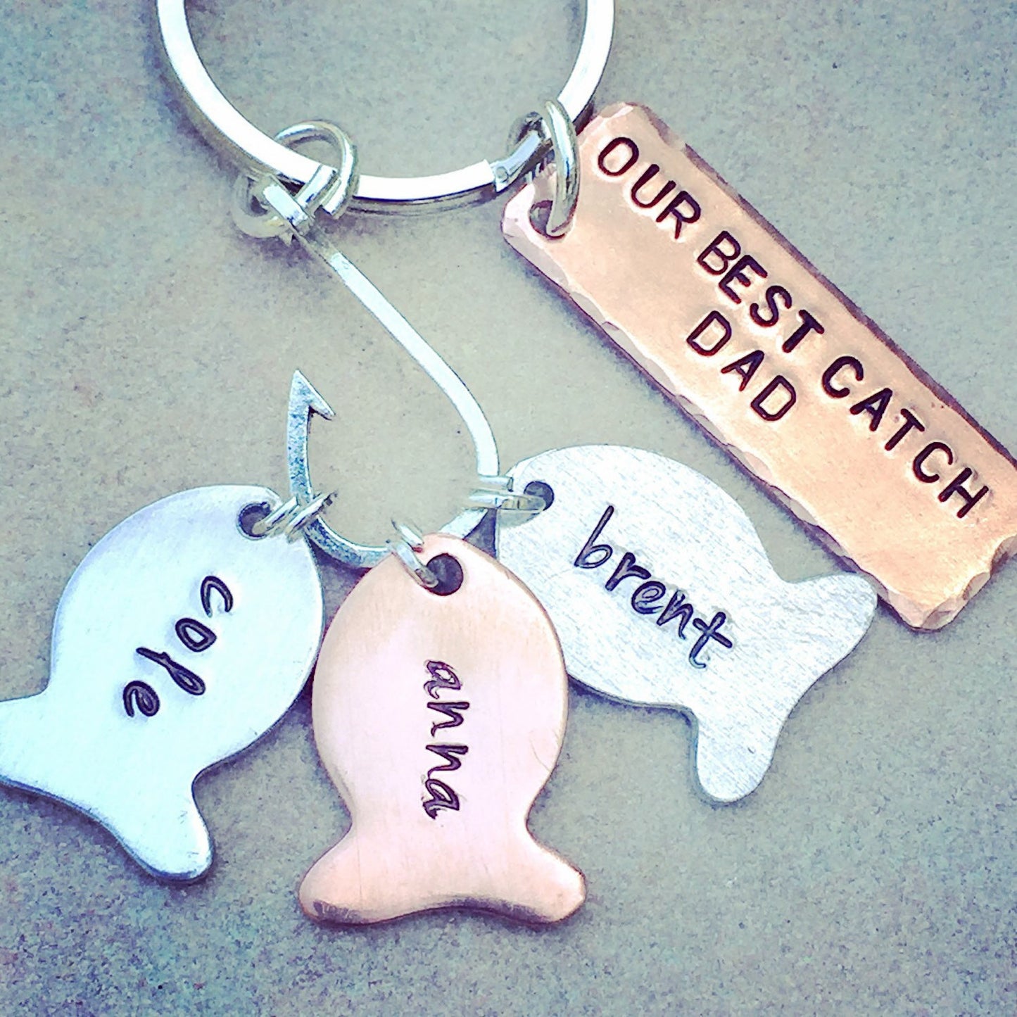 Daddys #1 Fishing Buddies, Hooked On Dad, Fishing Keychain - Natashaaloha, jewelry, bracelets, necklace, keychains, fishing lures, gifts for men, charms, personalized, 