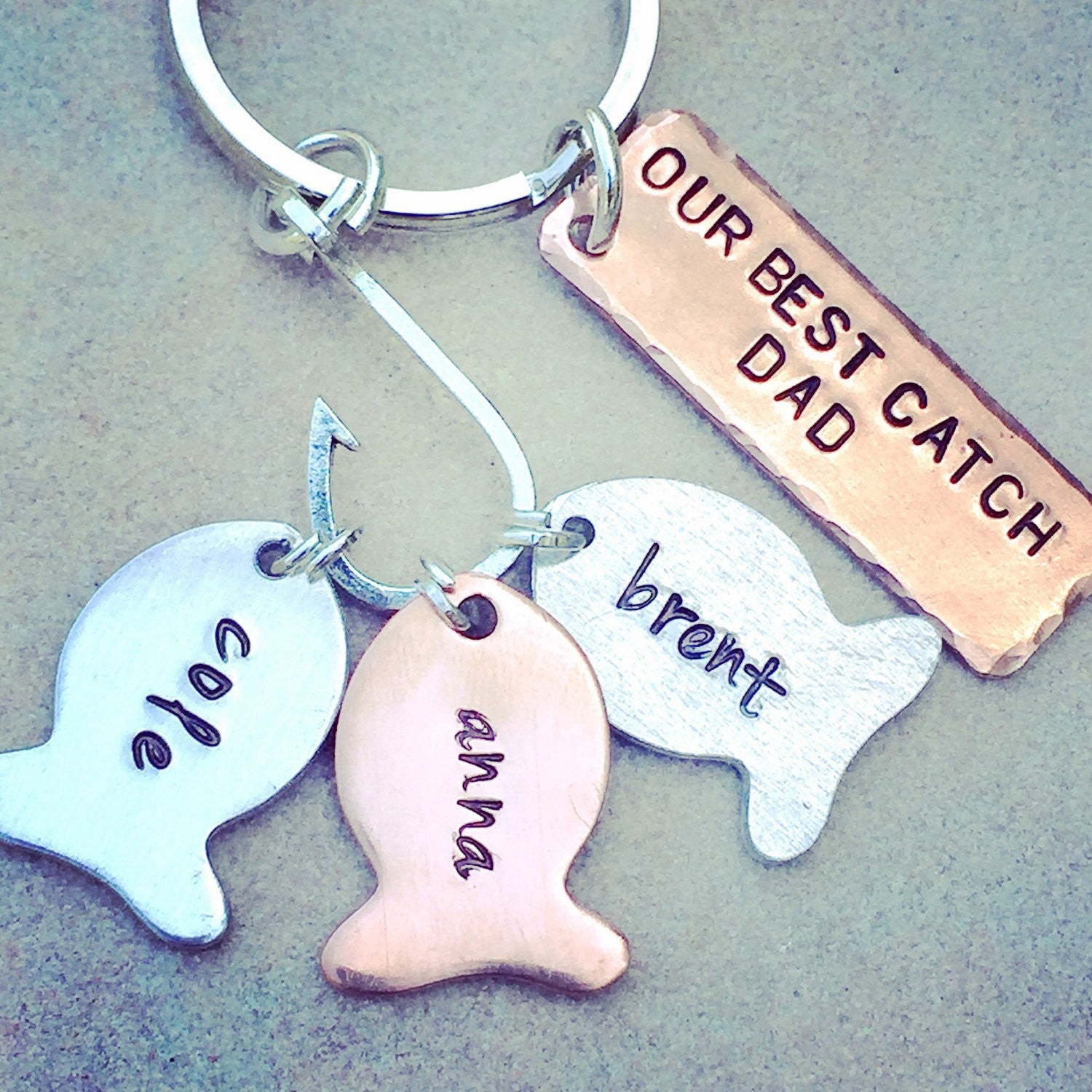 Daddys #1 Fishing Buddies, Hooked On Dad, Fishing Keychain - Natashaaloha, jewelry, bracelets, necklace, keychains, fishing lures, gifts for men, charms, personalized, 