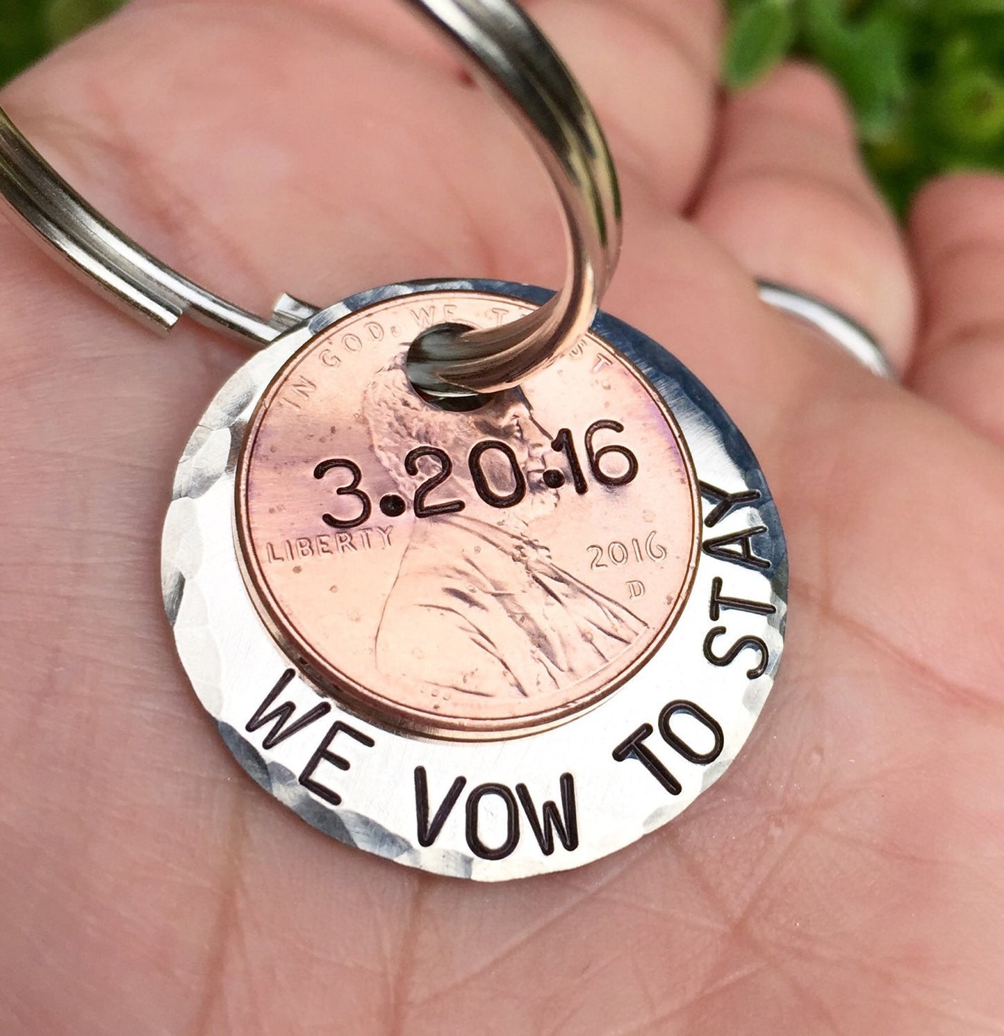 Personalized Penny Keychain, We Vow To Stay - Natashaaloha, jewelry, bracelets, necklace, keychains, fishing lures, gifts for men, charms, personalized, 