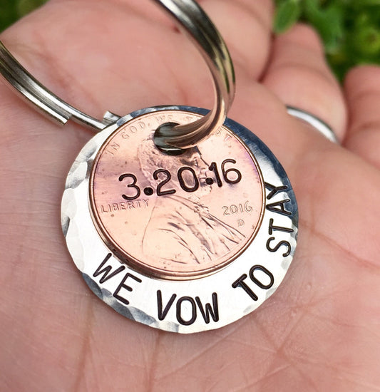 Personalized Penny Keychain, We Vow To Stay - Natashaaloha, jewelry, bracelets, necklace, keychains, fishing lures, gifts for men, charms, personalized,