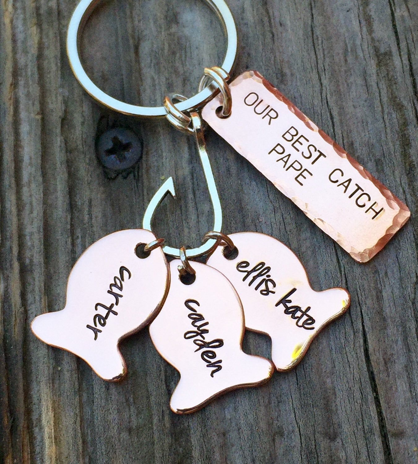 Fishing Keychain, Our Best Pape, Fishing Gifts, Personalized Fishing Keychain, Our Best Catch Dad,  natashaaloha - Natashaaloha, jewelry, bracelets, necklace, keychains, fishing lures, gifts for men, charms, personalized, 