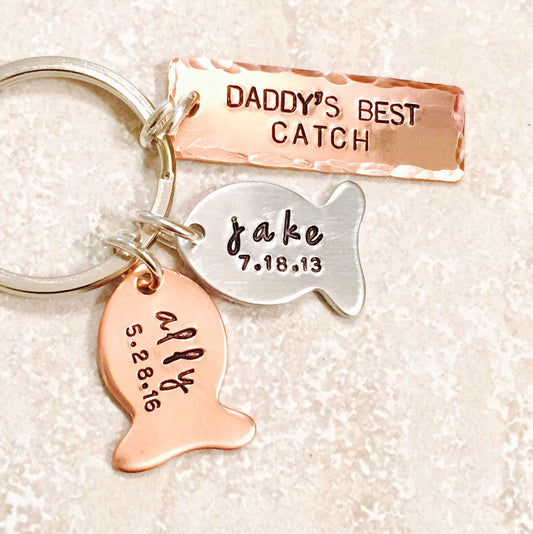 Hooked On Dad,Fishing Keychain, Our Best Catch Dad, Fish Keychain, Boyfriend Gift, Fishing, natashaaloha - Natashaaloha, jewelry, bracelets, necklace, keychains, fishing lures, gifts for men, charms, personalized,