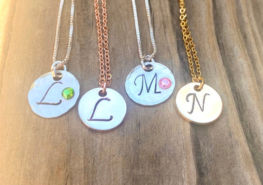 Minimalist Initial Necklace, Small Initial Necklace, Birthstone Necklace