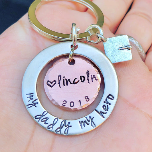 My Daddy My Hero Keychain - Natashaaloha, jewelry, bracelets, necklace, keychains, fishing lures, gifts for men, charms, personalized, 